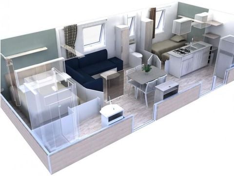 Mobilheim 4 personen - Mobilheim Premium 34m² (2 Schlafzimmer) - Klimaanlage + Geschirrspülmaschine + TV 4 pers.