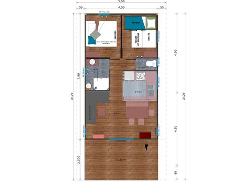 TIENDA DE LONA Y MADERA 5 personas - VIP Premium Lodge 34m² - 2 habitaciones + TV + ropa de cama + toallas + 11m² terraza cubierta