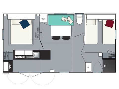 MOBILHOME 7 personas - Evasion+ 7 plazas 2 habitaciones 28m² + cuarto de baño