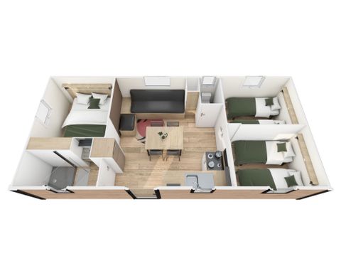 MOBILHOME 6 personnes - Homeflower Premium 33.5m² - 3 chambres - terrasse semi-couverte +LV + BBQ
