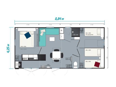 Stacaravan 6 personen - 3 slaapkamers