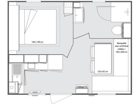 BUNGALOW 2 personnes - Résidence Mobile 17.5 m² / terrasse 8 m² / 1 chambre - 1/2 pers.