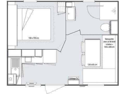 STACARAVAN 2 personen - Stacaravan 17.5 m² / terras 8 m² / 1 slaapkamer - 1/2 pers.