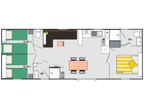 MOBILHOME 6 personas - Confort+ 6 plazas 3 dormitorios 2 baños 40m² superficie habitable