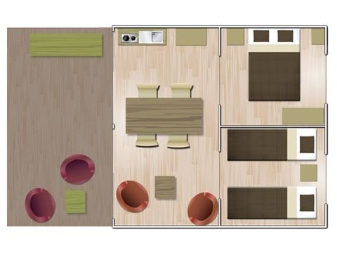 TENT 5 personen - Comfort 37 m² 2 slaapkamers (zonder badkamer)