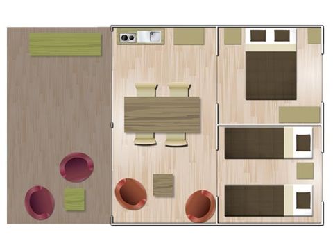 Zelt 5 personen - Komfort 37 m² 2 Zimmer (ohne Sanitäranlagen)