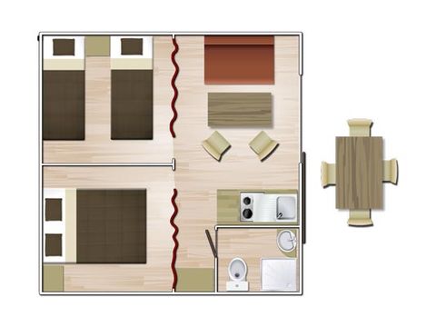 BUNGALOWTENT 6 personen - Standaard 25 m² 2 slaapkamers