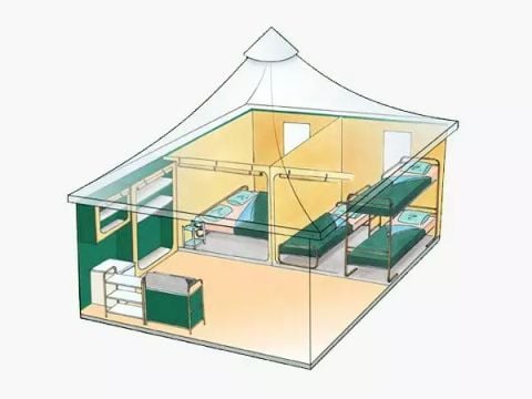 Tente en toile et en bois 5 personnes - Meublée Kiwi 3 Pièces 5 Personnes Sans Sanitaires