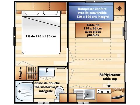 Chalet 3 personen - Chalet Confort 16 m² - 1 Schlafzimmer - Klimaanlage (zusätzlicher Schlafplatz möglich) 2 pers.