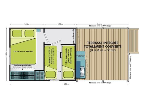 Mobilheim 5 personen - Vacanciale 20 m² - 2 Zimmer ohne Sanitäranlagen