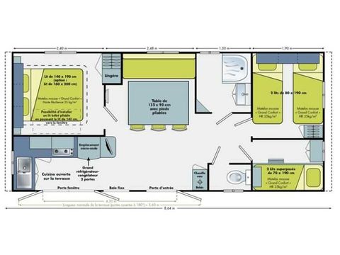Mobilhome 6 personas - Confort - 32 m² - 3 habitaciones - Climatización