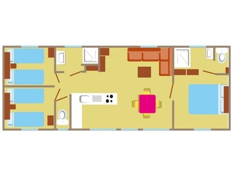 Mobilhome 6 personnes - Confort+ - 3 chambres - 2 salles de bain 40m²
