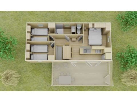 Mobilhome 6 personnes - Comfort | 3 Ch. | 6 Pers. | Terrasse Simple | 1 SDB | Clim.