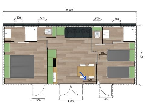 Mobilheim 4 Personen - XXL premium 35m² jacuzzi, 2 Schlafzimmer+ 2 Badezimmer +TV+ Geschirrspülmaschine+Klimaanlage