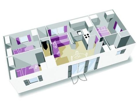 MOBILHEIM 6 Personen - Formel PREMIUM - Mobilheim mit 3 Schlafzimmern = Bettwäsche + Handtücher + Endreinigung