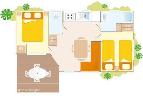 Mobilheim 6 Personen - Comfort | 2 Schlafz. | 4/6 Pers. | Einfache Terrasse