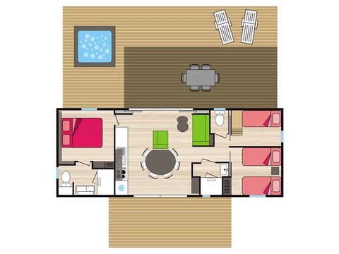 STACARAVAN 6 personen - Premium - Le Caroux - 40 m2 - 3 slaapkamers - 2 badkamers - spa - zondag