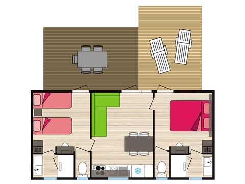 MOBILHOME 5 personas - Premium - La Montagne Noire - 33 m2 - 2 dormitorios - 2 baños - Domingo