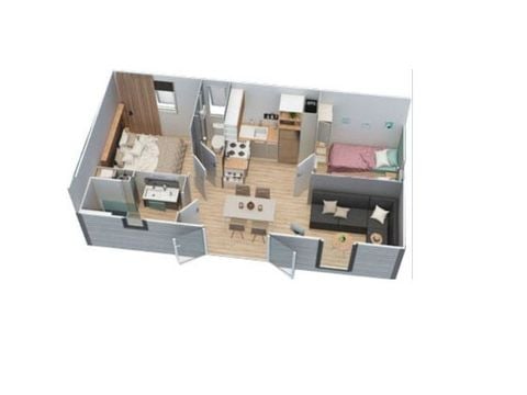 Mobilhome 4 personnes - PREMIUM 2 CH - 30 m² / terrasse couverte 15 m² ( animaux non acceptés- non fumeur).