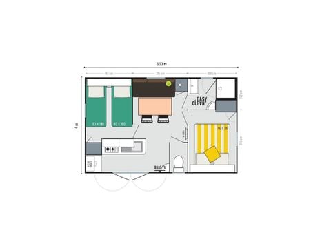 Mobile home 4 persons - Plein Sud 22 m² 2 bedrooms (sleeps 4 - max. 2 adults)