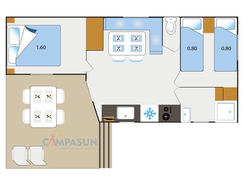 Stacaravan 4 personen - Stacaravan Sainte-Croix - 28m² - 2 kamers + TV + A/C