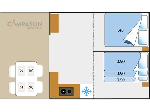 TENDA IN TELA E LEGNO 5 persone - Tenda lodge Cabanon su palafitte 2 camere da letto