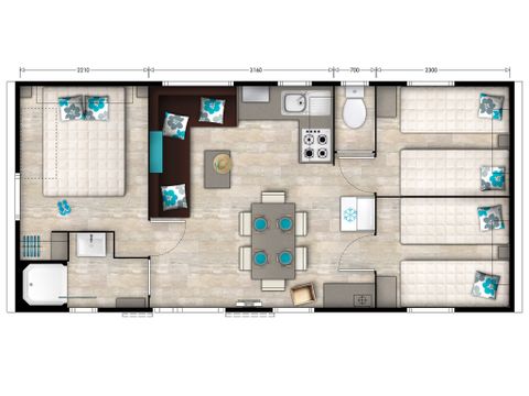 MOBILHOME 6 personas - Premium | 3 Dormitorios | 6 Pers | Terraza elevada | Aire acondicionado | TV