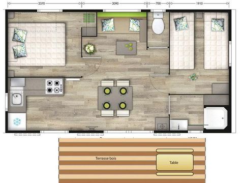 MOBILE HOME 4 people - 2 comfort rooms (-8 years) + Air conditioning + TV