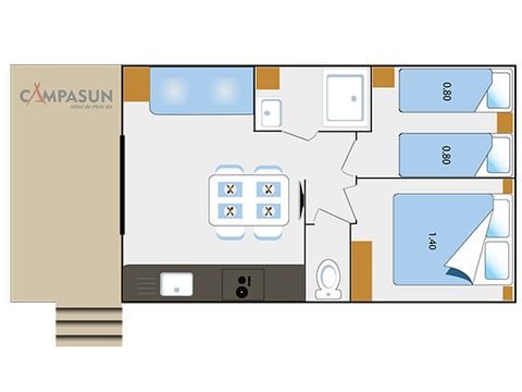 Hébergement 4 personnes - Mobil home Cottage Premium 2 Chambres - climatisation - Lave vaiselle