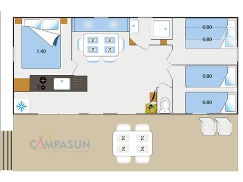 CASA MOBILE 6 persone - Cottage Confort 3 camere da letto + aria condizionata + lavastoviglie
