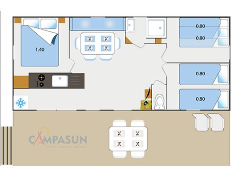 Mobilheim 6 personen - Cottage Confort 3 Zimmer + Klimaanlage + Geschirrspülmaschine