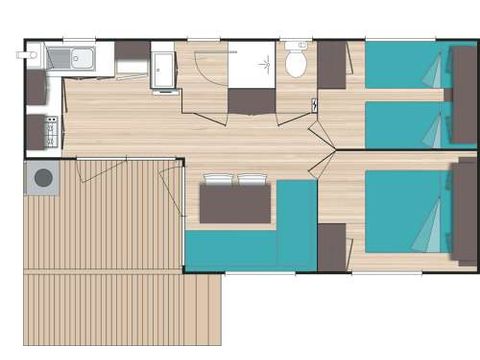 Bungalow 4 Personen - 2 Zimmer klimatisiert - 33m2 + überdachte Terrasse