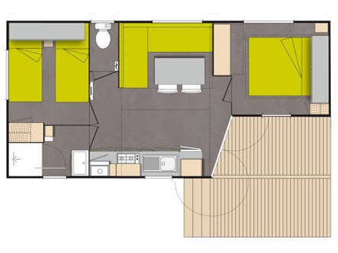 Bungalow 4 Personen - 2 Zimmer klimatisiert - 31m2 + überdachte Terrasse