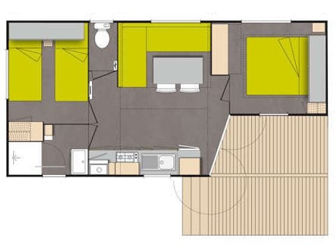 BUNGALOW 4 personnes - 2 chambres climatisé - 31m2 + terrasse couverte