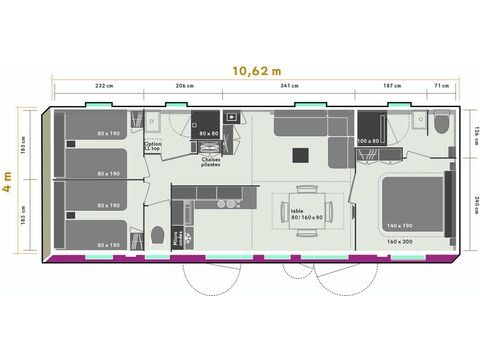 Mobilhome 6 personnes - Mobil home Prestige SPA - 3 chambres dont 1 suite parentale - draps, serviettes et plancha