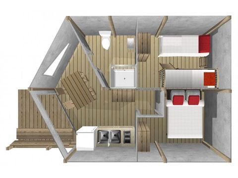 Tente en toile et en bois 5 personnes - Tente Lodge Confort - Avec sanitaires