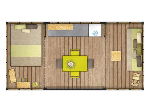 CANVAS AND WOOD TENT 4 people - Lodge Maori Confort 17m² (2 bedrooms) - without bathroom + covered terrace 2/4 pers
