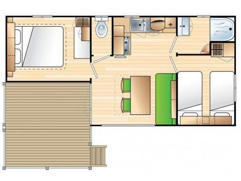 BUNGALOW 4 personnes -  Mobil home Premium 27m² (2 chambres) + terrasse couverte +Lave vaisselle + TV + Climatisation 4 pers