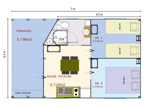 BUNGALOW IN TELA 4 persone - Freeflower Confort 22m² (2 camere) + Terrazza coperta 5 persone