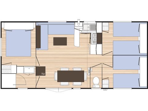 Stacaravan 6 personen -  Stacaravan Confort 31m² (3 kamers) + overdekt terras + TV 6 pers