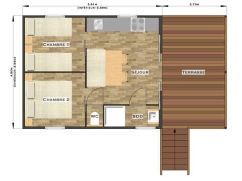 CHALET 5 persone - Cottage Premium (2022) vicino al fiume, 2 camere da letto, terrazza coperta 5 pers.