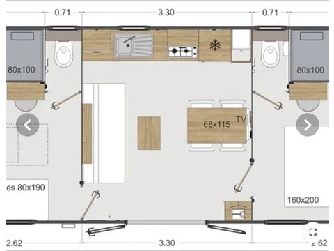 MOBILHOME 4 personas - Olivier (2023), 2 dormitorios 2 baños, gran salón (tv), terraza, wifi