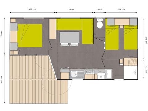 MOBILHOME 4 personas - Le Châtaignier Dimanche 29m² (2 habitaciones) + terraza integrada + TV, WIFI gratuito* 4 pers.