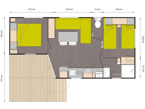 Mobile home 4 persons - Le Châtaignier 29m² (2 bedrooms) + integrated terrace + TV, free WIFI*.