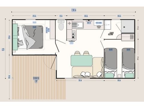 MOBILHOME 5 personnes - LOGGIA 5 pers. 27.5m2,terrasse couverte, climatisation