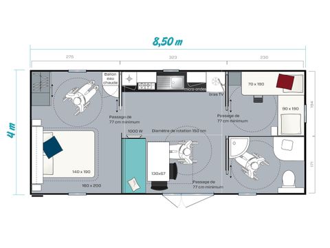 MOBILHOME 4 personnes - Confort - 2 chambres PMR