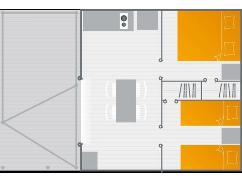 Safaritent 4 personen - Lodge tent 2 slaapkamers met houten terras 26m².
