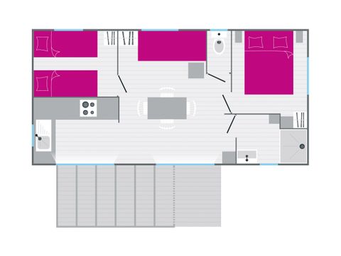 MOBILHEIM 4 Personen - CONFORT 2 Zimmer mit Holzterrasse (Geschirrspüler) 30 m²