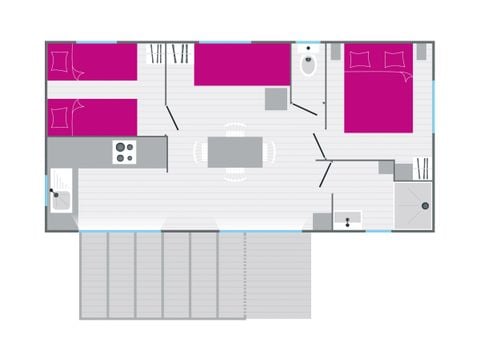 Mobile home 4 persons - COMFORT 2 bedrooms with wooden terrace (dishwasher) 30 sqm