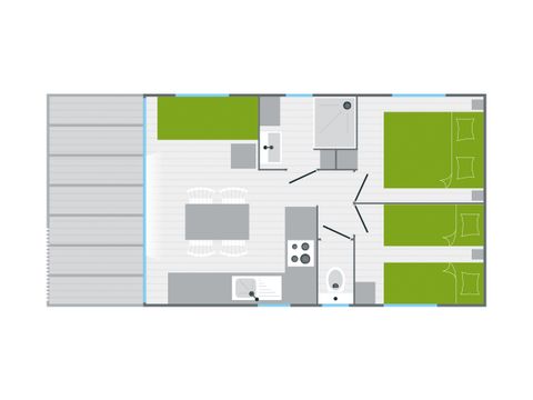 MOBILHOME 4 personas - CONFORT 2 habitaciones con terraza (lavavajillas) 26m².